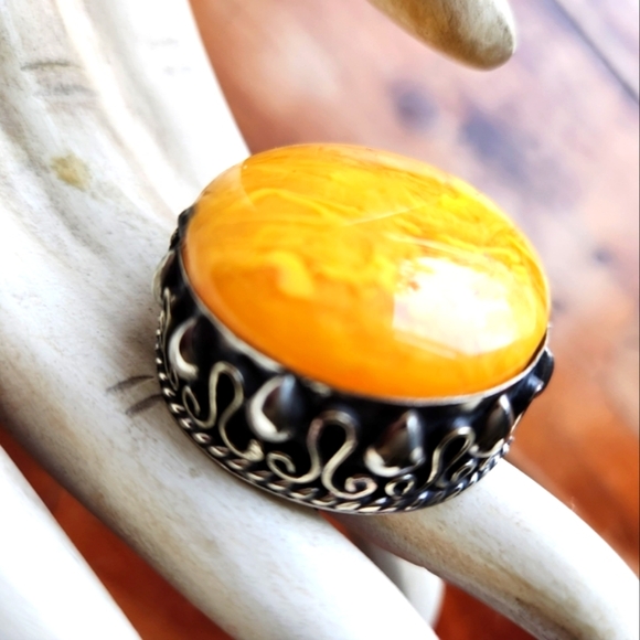 💛 Yellow Opal Silvertone Statement Ring - ONE OF A KIND 💛Happy Like Sunshine💛 - Picture 6 of 15